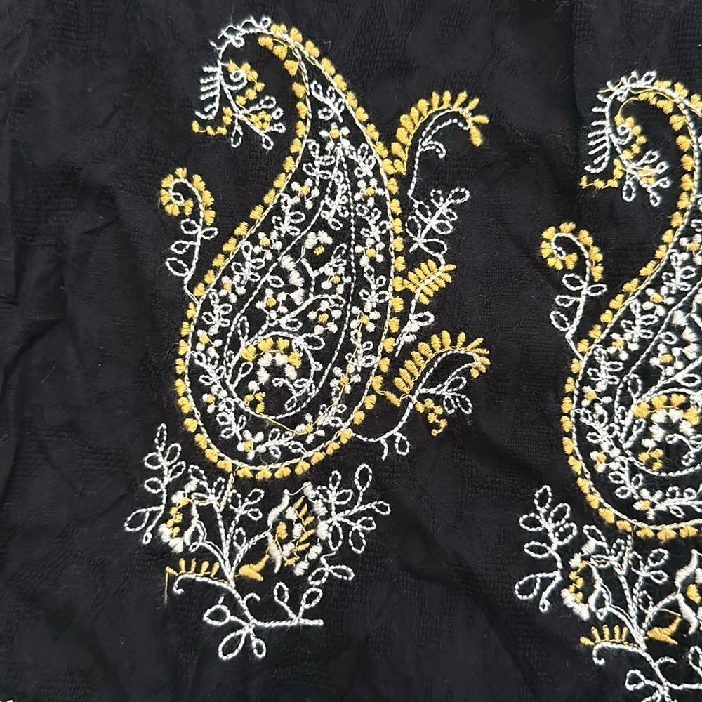 Anthropologie Women’s Black Boho Smocked Wide Leg Embroidered Pants Size Large - Picture 4 of 6